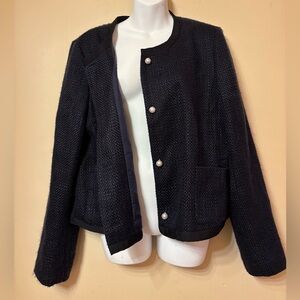 Ann Taylor navy blue Textured Blazer with pearl buttons SZ 16